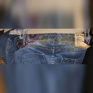DESIGUAL NWT Flower Embroidered Straight Leg W/ankle Elastic Jeans BOHO Hippie